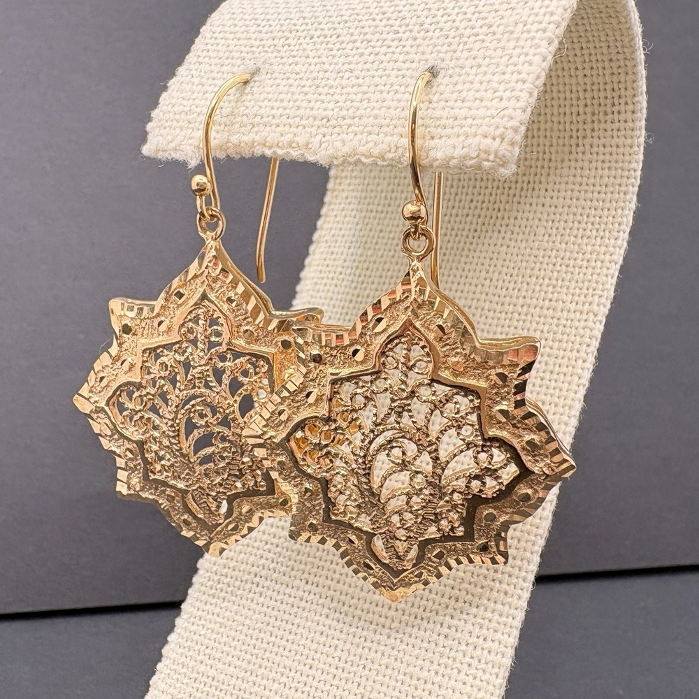 Vintage Filigree Geometric Gold Tone Pierced Earrings Ornate Dangle Drop